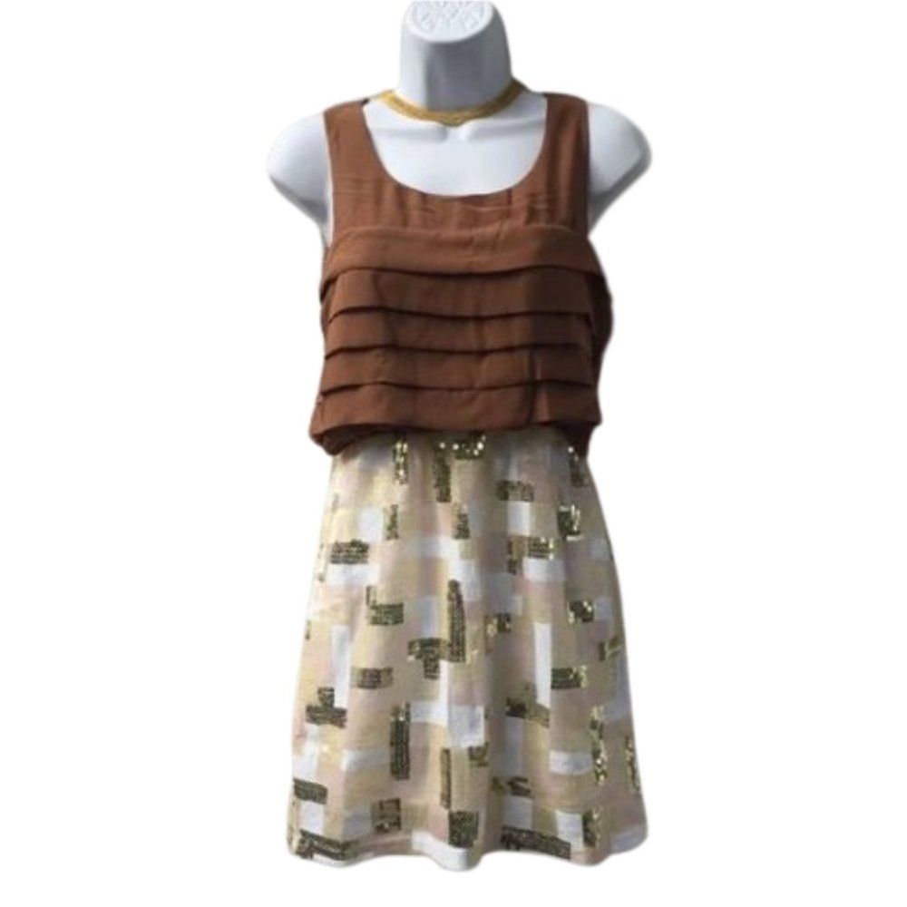 ⬇️ Dani Collection Pretty Brown Sequins Dress.‎ Size Small. Pre-loved